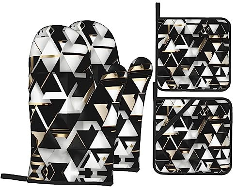 Moda Moderno Nero Bianco Oro Triangolo Stampa Guanti Da Forno,Presine Guanti Da Forno Resistenti Al Calore,Cialde Hot per Cucina Cucina Grill