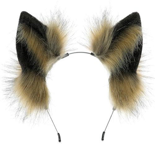 dressfan Wolfsohren Haarreif Plüsch Hund Wolf kostüm Verkleidung,Damen & Herren Party Wolf Stirnband Wolfskostüm Zubehör zu Karneval & Fasching & Halloween,Schwarz+Braun