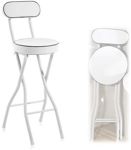 Sgabello da Bar Pieghevole Moderno in Metallo per Adulti con Schienale e Poggiapiedi, Sedia da Colazione da Banco per Esterni, Negozi, caffè (Bianco, 60 Cm / 24 Pollici) (Size : 1Pcs)