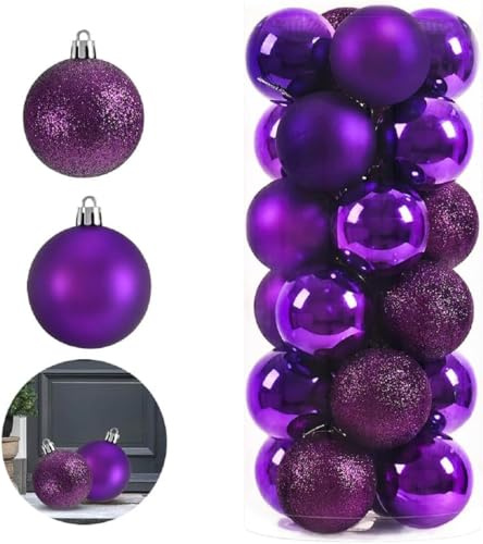 24 Stück Weihnachtskugeln Ornamente, bruchsichere Weihnachtskugeln zum Aufhängen für Weihnachtsbaum, Urlaub, Hochzeit, Mardi Gras Party (lila)