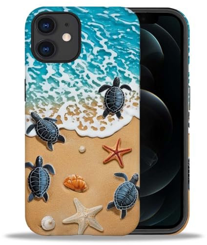yicomon Kompatibel mit iPhone 12/12 Pro Hülle, Ocean Beach Turtle Pattern Print Matte Handyhülle Durable Fashion Funny Liquid Silicone Case Soft Anti-Scratch Shockproof Protective Cover