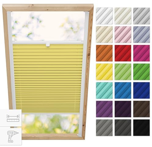 Estika Dachfenster plissee mit Bohren für Velux Fenster - Modell: P06 - Stofffarbe: Gelb - Dachfenster Rollo, Fensterrollo innen, Fenster plissee