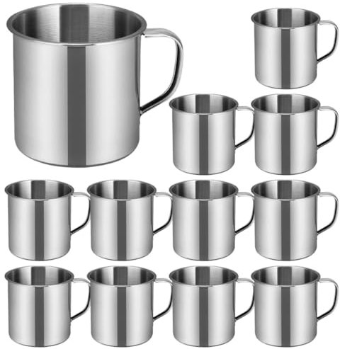 KICHOUSE Tasse à Café En Acier Inoxydable 12pcs 51-100ml Gobelet Et Robuste Pour Garçon Et Camping L'eau Thé Résistant Aux Chocs