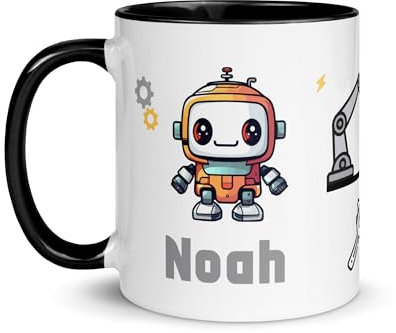 Chatcripant Mug Enfant Personnalisée Prénom Tasse Cadeau Mignon Verre Petit Garçon Fille Gobelet École Maternelle Personnalisable Dinosaure Robot Espace Insectes Renard (Robots)
