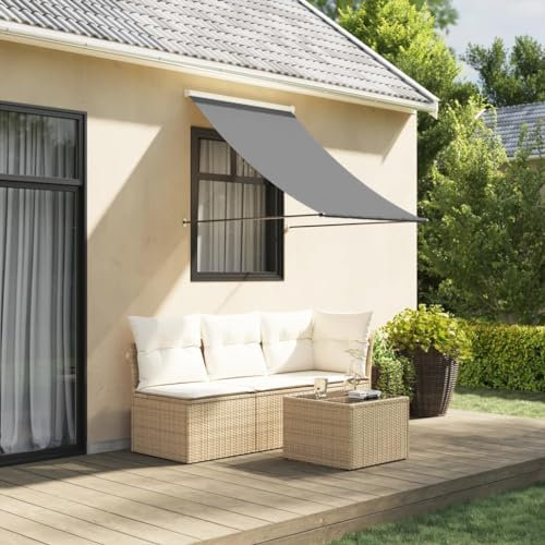 Homgoday Store extérieur rétractable - Store de balcon - Store de fenêtre - Store de terrasse - Protection solaire pour fenêtre, terrasse, balcon - Anthracite - 150 x 150 cm - Tissu et acier