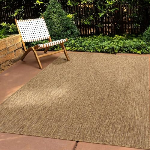 Taracarpet In & Outdoor Teppich Wetterfest Wohnzimmer Balkon Küchenteppich Terrassenteppich Flachgewebe Sisaloptik Meliert Einfarbig braun 067x180 cm