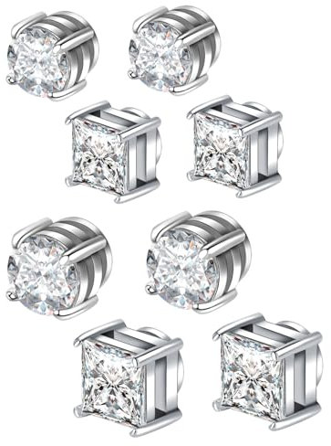 Besyvvin 8stk Magnetischer Ohrstecker Fake Magnet Ohrringe Kein Piercing Ohr Stecker Silber Stein für Herren Mann Damen