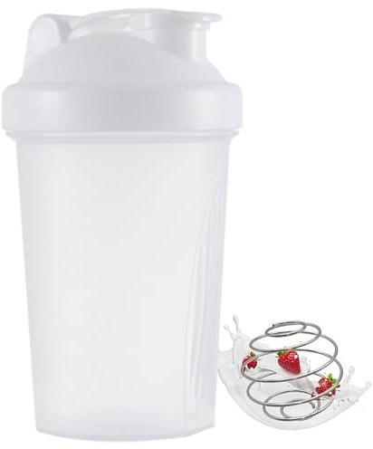 Shunshi Protein Shaker Bottle 400ml with Stainless Steel Mixing Ball, Mini Water Bottle for Protein Shakes -Leak-proof Flip On Lid& BPA Free & Easy to Grip & Temperature Safe(White)