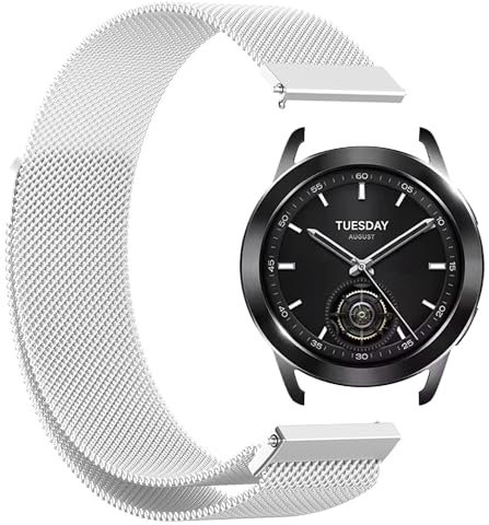 GIOPUEY Correas Compatible con Xiaomi Watch S3, Pulsera Trenzada de Acero Inoxidable [magnético] Pulsera - Silver
