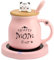Coffee Mug Warmer, Best Mom Ever Mug, Cute Cat Mug Set, Coffee Cup Warmer for Desk, for Women, Pink Heated Coffee Warmer for Mom Home Office Birthday Gifts