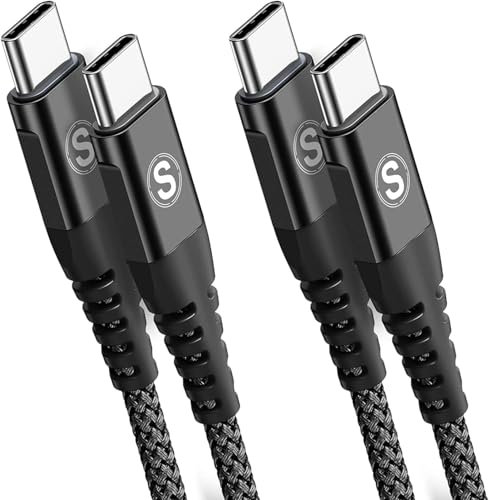 2 cavi da USB-C a USB-C da 60 W, 3 m, ricarica rapida, in nylon intrecciato, per iPhone 16, 15 Pro Max, Samsung Galaxy S24, S23, S22, S21, Ultra, FE Plus, Note 20, iPad Pro, MacBook Air Pixel
