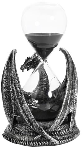 Juliana – Mystic Legends Collection – Schwarze und silberne Drachen-Sanduhr – mythische, fantasie- und gotische inspirierte Heimdekoration und Geschenk