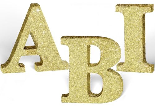 BETESSIN Abi 2025 Deko Gold Glitzer - ABI Schriftzug aus Holz - Abitur 2025 Geschenke - 12cm Holzbuchstaben zum Basteln - Tischdekoration für Abi Abschlussfeiern & Abitur Prüfungserfolge