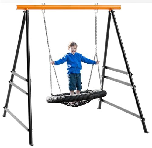 Portique Balancoires Exterieur pour Le Jardin, Balancoire Enfant Exterieur en Métal, Balançoire Exterieur Robuste à Cadre en A, Comprend Uniquement la Balançoire (Jaune Clair)