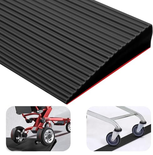 Rampa de umbral de puerta, rampa de umbral de PVC, superficie antideslizante, rampa de goma, para silla de ruedas, cochecito, andador o scooter eléctrico (negro, 90 x 8 x 3 cm)