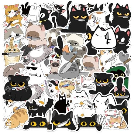 GlamRays Cute Aufkleber 100 Stück Schwarze Katzen Aufkleber Kawaii Ästhetische Aufkleber für Teenager Mädchen Erwachsene Katzen Aufkleber Wasserflaschen Aufkleber