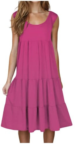 Vestito estivo da donna, abito midi senza maniche, oversize, maxi caftano, tunica caftano, tinta unita, prendisole elegante, abito aderente per vacanze, swing taglie forti, abiti da donna, 02 fucsia,