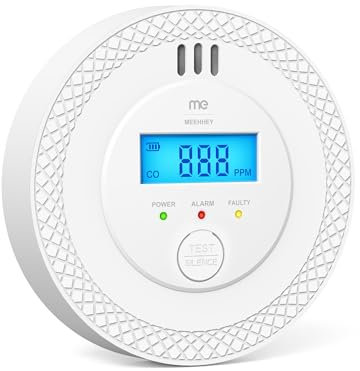 MEEHHEY Carbon Monoxide Detector, Carbon Monoxide Alarm, CO Alarm with Digital Display and Test Button, CO Detector Monitor with Replaceable Battery, Ten Years Alarm Sensor Life, AA Battery Powered
