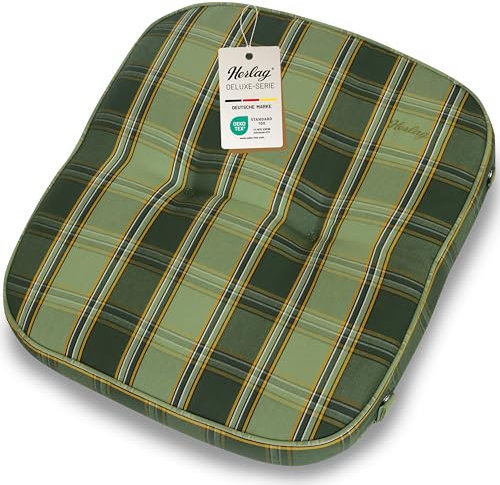 Herlag Hockerauflage Tilly 55x50x9cm | Hockerkissen Karo-Motiv 9cm | Polster Gartenhocker | Gartenmöbelauflage Hocker Deluxe-Serie | Atmungsaktiv | Öko Tex 100 | Grün-Kariert