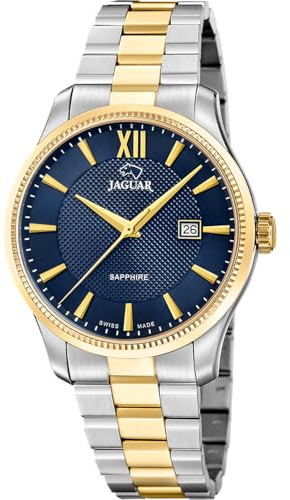 JAGUAR Swiss Made Herrenuhr Analog aus Edelstahl 316l | Mehrfarbig, Quarzwerk, Kalender, Widerstandsfähiges Saphirglas, Wasserdicht 5 ATM J1043/2 Essentia