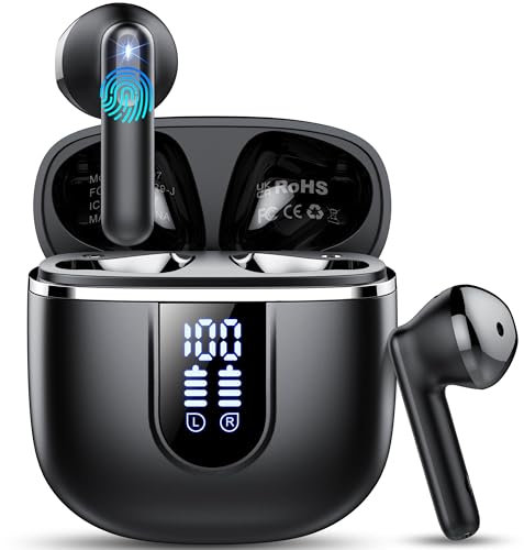 Wireless Earbuds, Bluetooth 5.4 Headphones with Deep Bass, Wireless Earphones with 4 ENC Noise Cancelling Mic, 40H Playtime Mini Bluetooth Earbuds, Immersive HD Sound, IP7 Waterproof Fast Charge USB-C