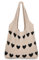 JasGood Strandtasche Damen Gestrickte Tasche Beach Tote Bag Sommer Boho Strick Shopper Tasche mit Cute Herzmuster Umhängetasche Schultertasche für Frauen,Khaki mit Schwarzes Herz