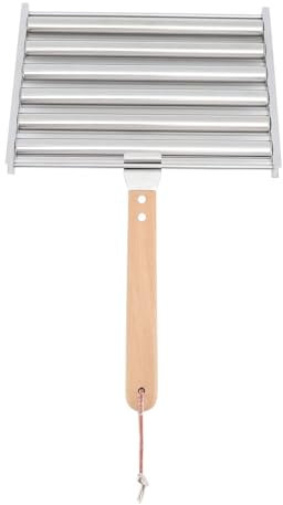 BBQ Hot Dog Griller Edelstahl Hot Dog Wurst Roller Rack mit Holzgriff, Grills Gleichmäßig, Leicht zu Reinigen, Tragbar für Partys, BBQ, Camping (L)