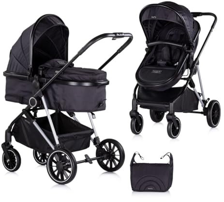Chipolino Kinderwagen Aura 2 in 1 umbaubar Wickeltasche Sitz umkehrbar bis 22 kg, Farbe:schwarz gemustert