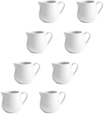8 mini brocca per latte da caffè, in porcellana, 110 ml, con manico, mini brocca per latte in ceramica, colore bianco, per latte, caffè, salse, cucina, bar, caffetteria