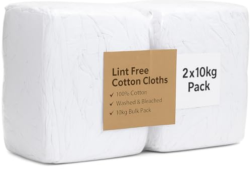 HAVENWARE 10kg Lint Free Cotton Cleaning Cloth Rags – White, 100% Cotton, Washable – Ideal for Polishing, Buffing, Waxing, Painting, Wiping & Cleaning – Multi-Purpose Cleaning Rags (X2 Bales)