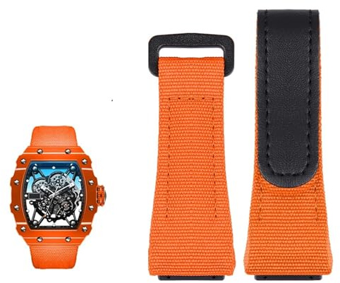 NFRFK Echtes Lederarmband, geeignet für Richard Mille-Nylonarmband, Herren-Schraubendreher RM50/53, Vier- oder Fünf-Stern-Schraubenkopf, 25 mm(Orange black)