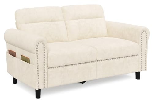 Blishom 2-Sitzer Sofa, Kleine Couch, Polstersofa, Zweiersofa, Beige | Loveseat mit Seitentasche, Nietendekor & abnehmbaren Kissen, für Wohnzimmer, Büro & kleine Räume, 152x76x84cm
