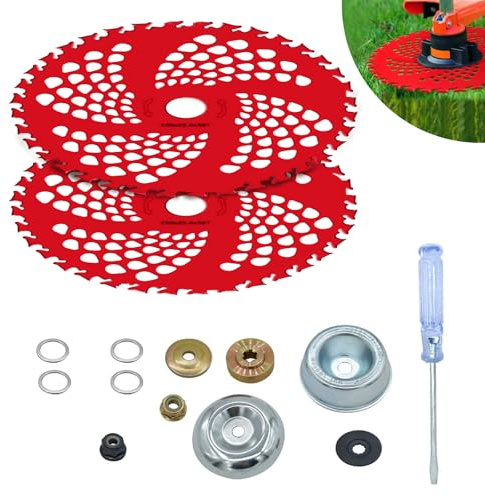 2 Pack 9 x 36 Teeth Carbide Tipped Blades Brush Cutter Blade, Weed Trimmer Blades Metal with Universal Adapter Kit for Brush Cutter Trimmer Weed Eater