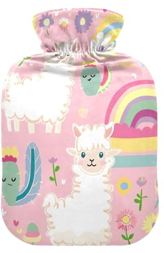 Wärmflasche mit süßem Lama-Regenbogen-Motiv, mit weichem Samtbezug, Wärmbeutel für Nacken- und Schulterschmerzlinderung, Größe M