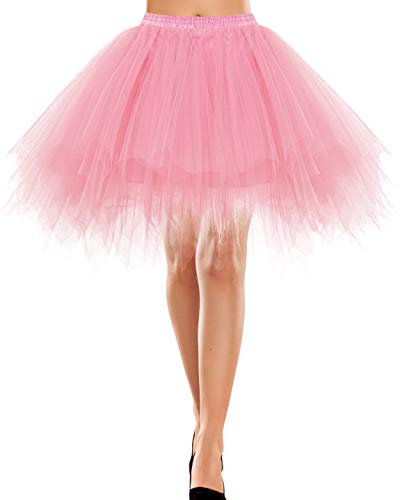 Bbonlinedress Tutu TüllRock Winter Petticoat Unterrock Winter Rock Winter 50er Vintage Ballet Blase Ballkleid Kurz Knielang Tüll Rock Winterabilly Weiss Petticoat Light Coral XL