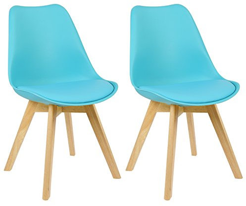 WOLTU Esszimmerstühle 2er Set, Skandinavische Küchenstühle mit Massivholz Beinen, Retro Design, Sitzfläche aus Kunstleder, bis 150 kg belastbar, Blau