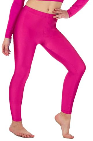 Re Tech UK Legging de Gymnastique/Danse - pour Fille - Lycra/élastiqué - sans sous-Pied - Brillant/Fluo - Rose Vif - 13-14 Ans