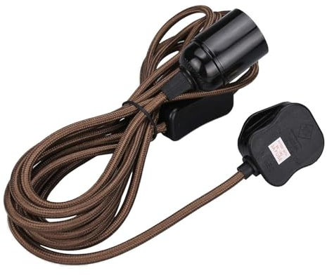 Wowsale Pendant Light Ceiling Lighting Fitting, E27 Lamp Holder Suspended Pendant Light Fitting Kit, 2 Core Gold Fabric Cable Plug with On/Off Switch- UK Plug (Coffee, 4m)