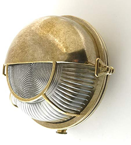 KsH und Co IP64 Runde Messingschottwandleuchte mit Ösenabdeckung