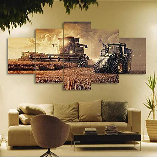 104Tdfc Acker Traktor Künstler Residenz Bilder 5 teilig Dekorative leinwand malerei 5 stück Leinwandbild wandbilder Wohnzimmer Schlafzimmer Wand Dekoration XXL Tapete