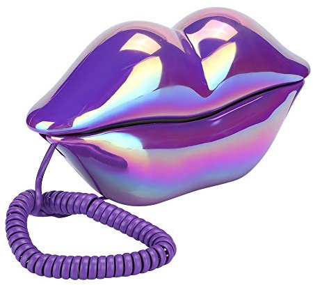 Vbestlife Kreatives Telefon, violette Lippen, galvanisiertes Festnetztelefon, modisches Desktop-Telefon, für Freund, für Home Office