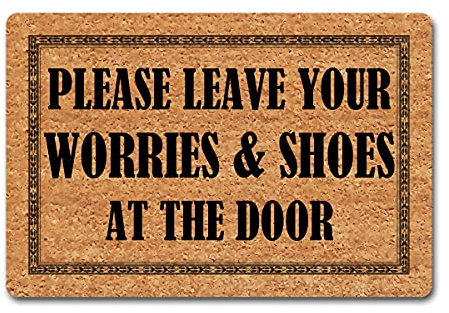 Funny Entrance Door Mat Home Decor Indoor Welcome Mat 15.9(W) x 23.7(L) Please Leave Your Shoes and Worries at The Door Funny Doormat for Entrance Way Personalized Front Porch Mats Novelty Gift Mat
