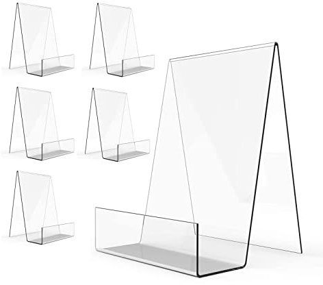 Boloyo Acrylic Book Stand with Ledge,6PC 6 Inch Clear Acrylic Display Easel Transparent Display Stand Holder Tablet Holder for Displaying Books,Magazine,Plate,Pictures,Artworks, CDs