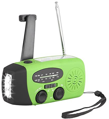 FAOKZE Radio Dynamo,Radio Solaire 2000mAh Étanche IPX5 Recharge Solaire Manivelle, Radio FM/AM pour Les Urgences avec Lampe, Fonctions SOS Alarme pour Le Camping et la Randonnée(Vert)