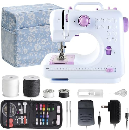 JUCVNB Mini machine à coudre pour débutants et enfants, machines à coudre avec couture inversée et 12 points intégrés, machine à coudre portable avec kit d'accessoires de 27 pièces inclus 2 vitesses