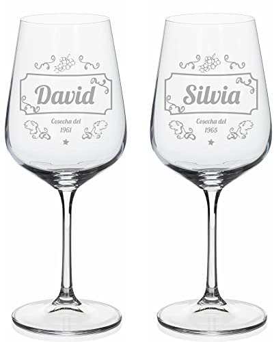 Wanapix | Pack 2 Copas de Vino Personalizadas | Copas de Cristal Grabadas para Vino con el Nombre o Texto que quieras | Pack de Copas de Cristal | Gran reserva