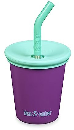 lean Kanteen Kid Cup Edelstahlbecher mit Strohhalm-Deckel, 284 ml, Sparkling Grape