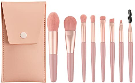 Pinselset Makeup, 8 Stück Make Up Pinsel Set Foundation Pinsel Schminkpinsel Set Lidschatten Pinselset Concealer Pinsel Eyeliner Pinsel Brush Augenbrauen Pinsel Kosmetikpinsel (Rosa + Ledertasche)
