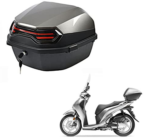 Wnanch Motorräder Top Case Heckkoffer Kofferraum mit Doppelschnalle rote Reflektor Universal Motorradkoffer Wasserdicht 45L sehr haltbar (Color : Grey)