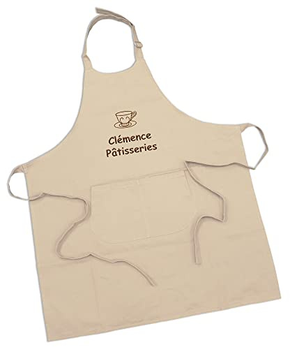 Amikado Küchenschürze zum Personalisieren aus 100% Bio-Baumwolle – Stickerei mit Vornamen, Motiv – viele Farben – personalisierte Geschenkidee (Beige)